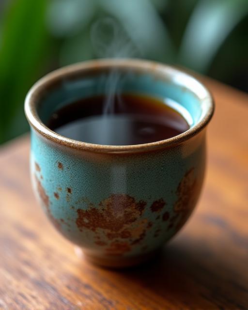 沖縄の伝統的なやちむん焼きのコーヒーカップ