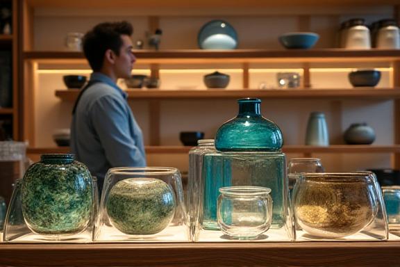地元の工芸品が並ぶ棚